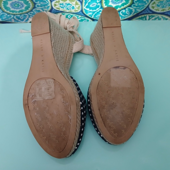 Kelly & Katie Blue and Cream Espadrille Wedges - Picture 4 of 7